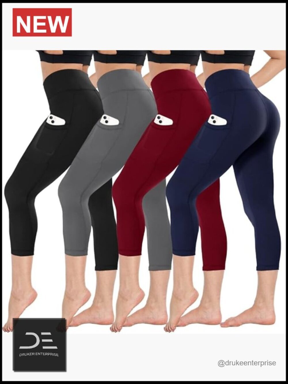 High Waisted Capri Leggings with Pockets for Women